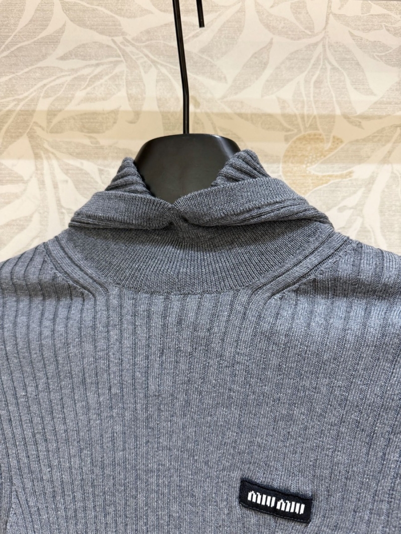 Miu Miu Stacked Hooded Knit Sweater