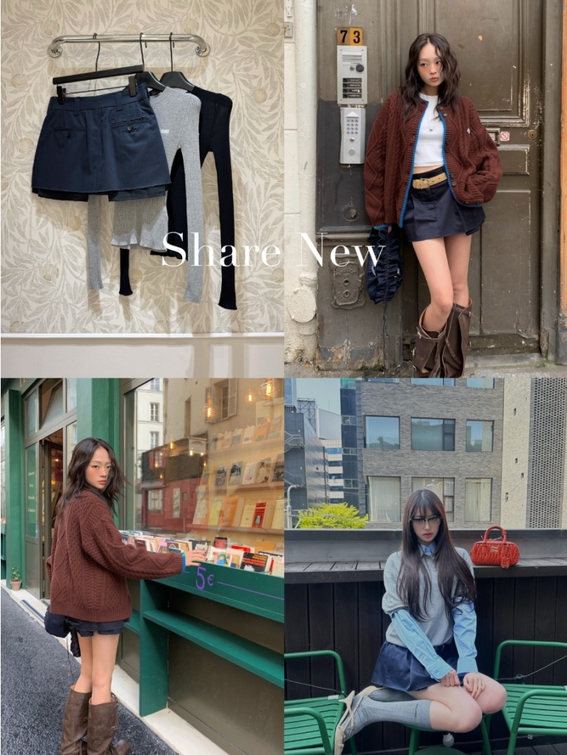 Miu Miu 24 FW Collection Gathered Pleated Skirt in Navy Blue