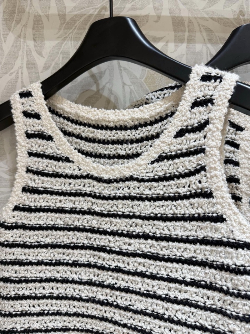 Dior Timeless Striped Wool-Cotton Blend Knit Tank and Cardigan Set - Ivory & Black Stripes