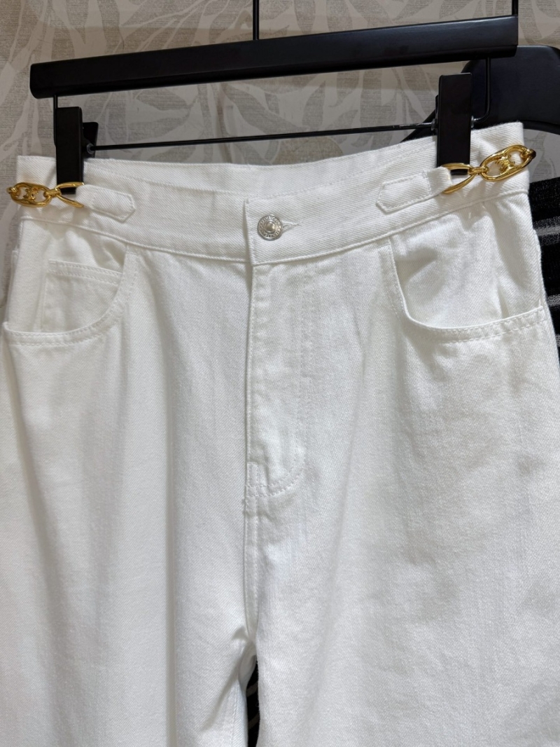 Celine Chain-Detail High-Waist White Denim Jeans