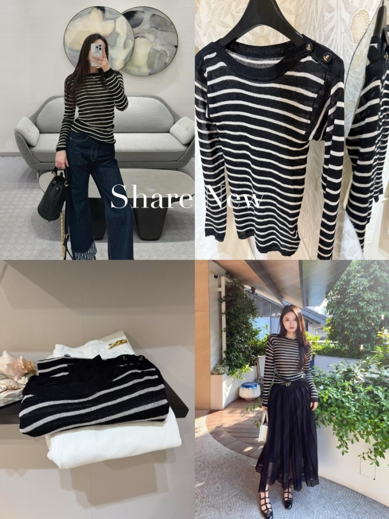 Dior Lightweight Striped Knit Sweater - Black & Gray Stripes