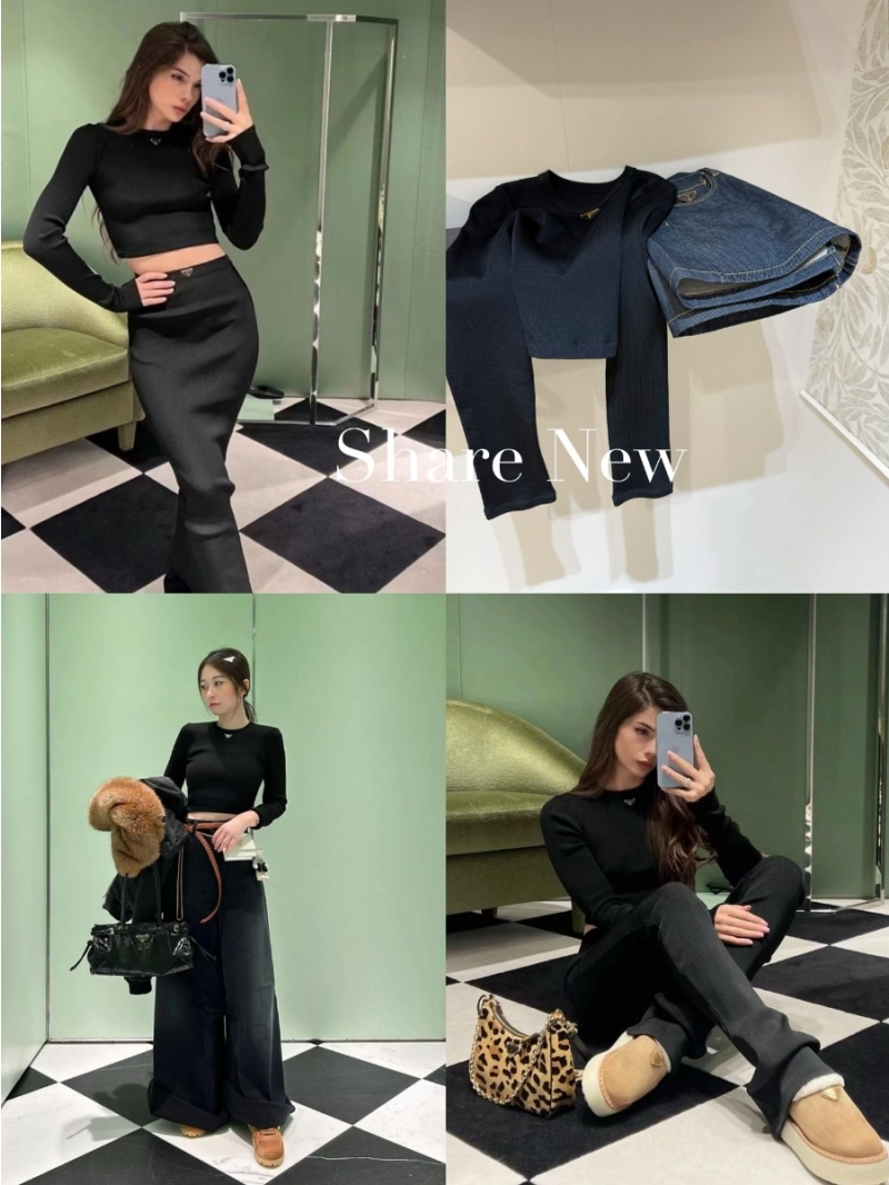 Prada High-Waist Knit Crop Top - Black