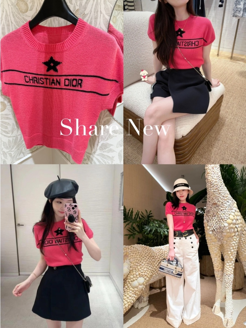 Dior Fall Riviera Candy Pink Knit Top - Cashmere Blend with Star Motif