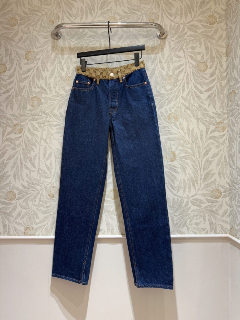 Gucci 2025 NEW GG Monogram Waistband Mid-Rise Denim Jeans