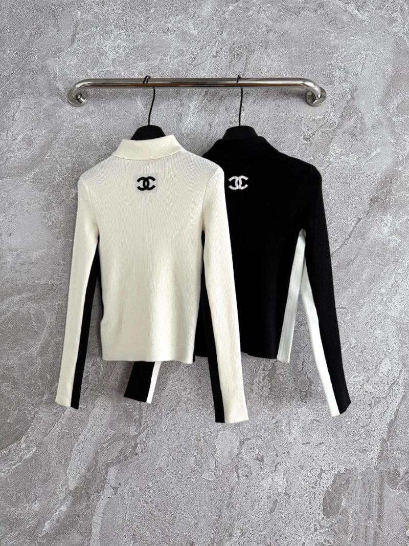 Chanel Coco Neige Contrast Polo Wool Knit Sweater Limited Edition