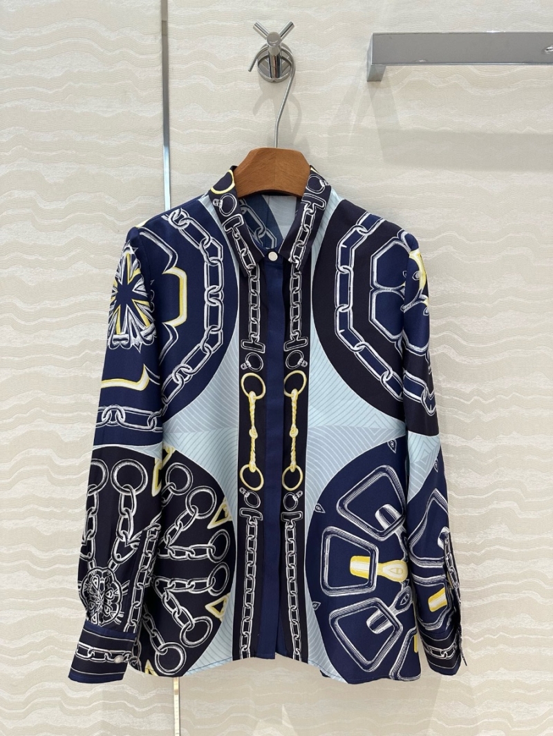 Hermes Effet Kaleidoscope Silk Shirt Blue – Chain and Rope Print Elegance