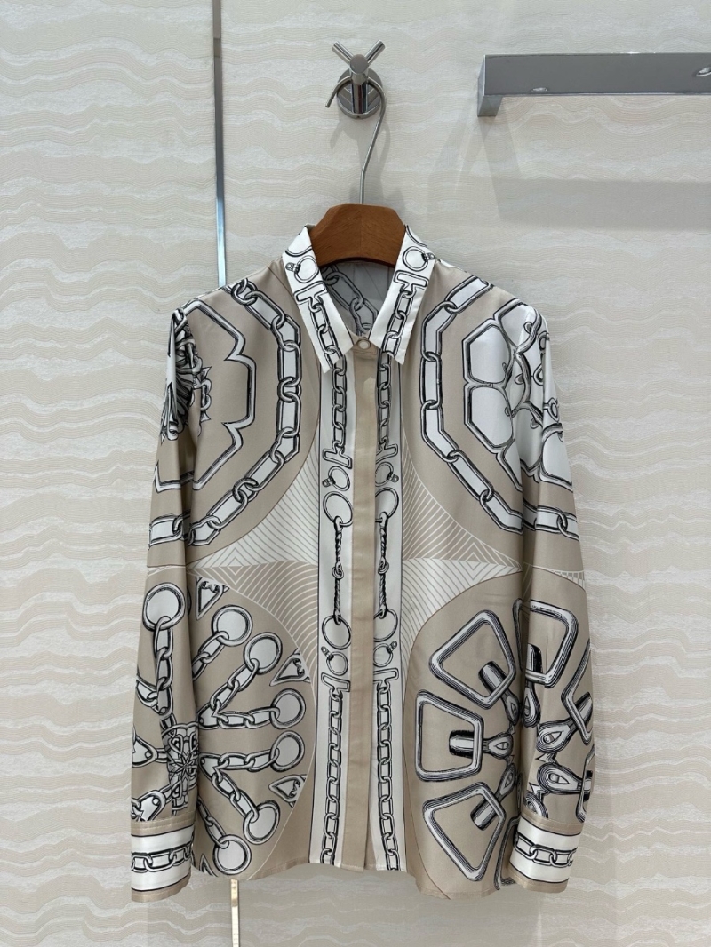 Hermes Effet Kaleidoscope Silk Shirt Beige – Chain and Rope Print Elegance