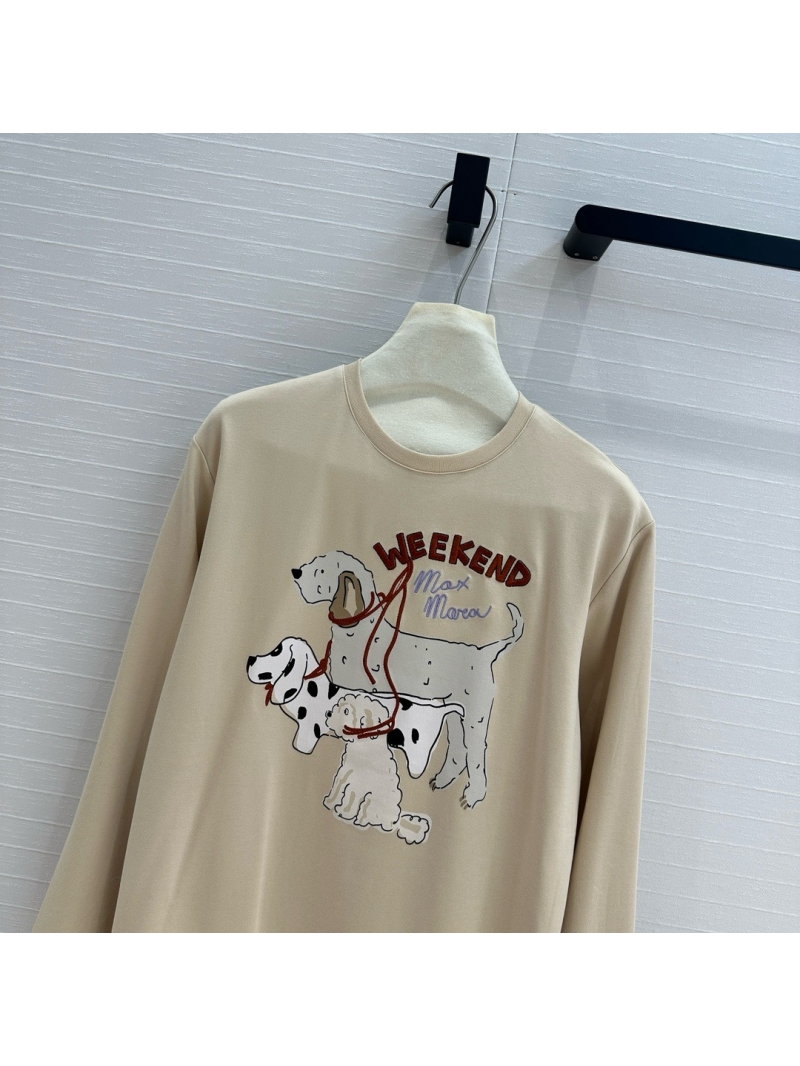 Max Mara Weekend Dog Print Embroidered Long Sleeve Cotton T-Shirt