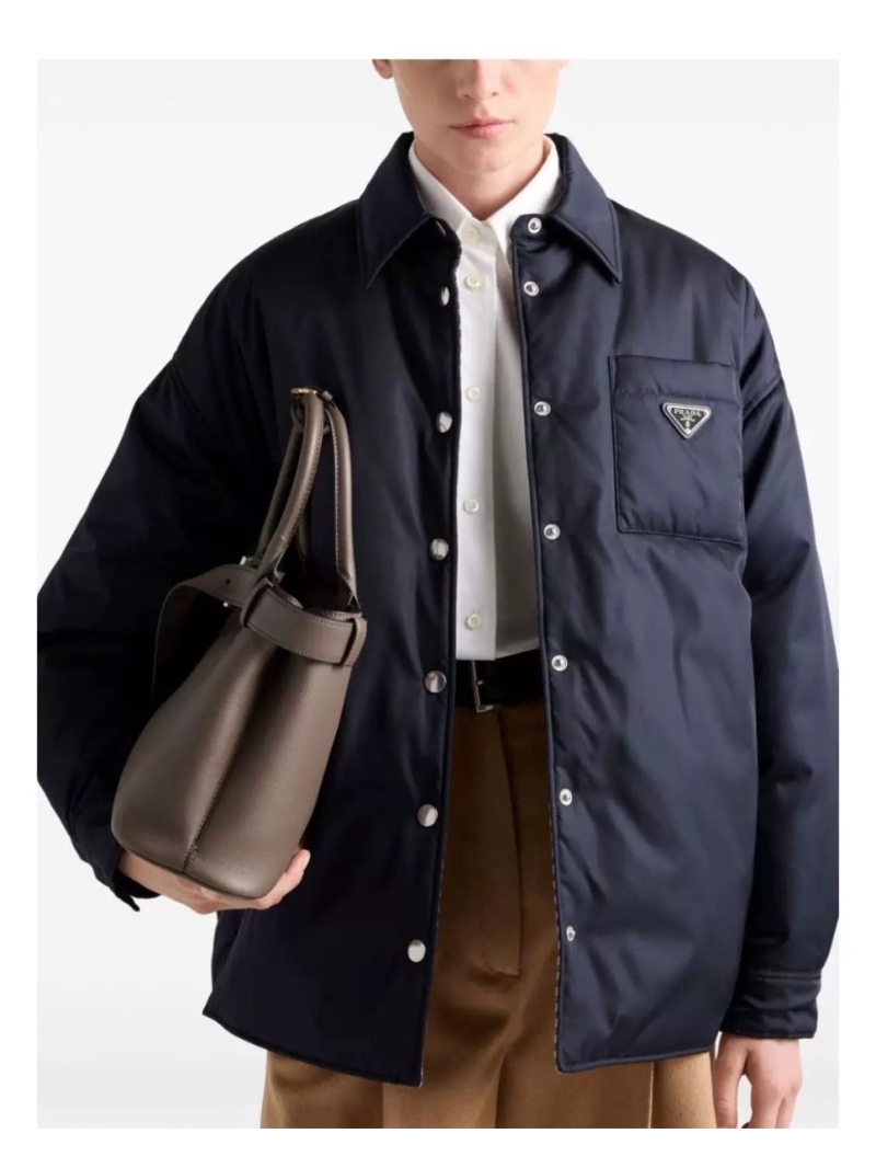 Prada24FW Unisex  Reversible Wool and Nylon Collar Coat  Jacket