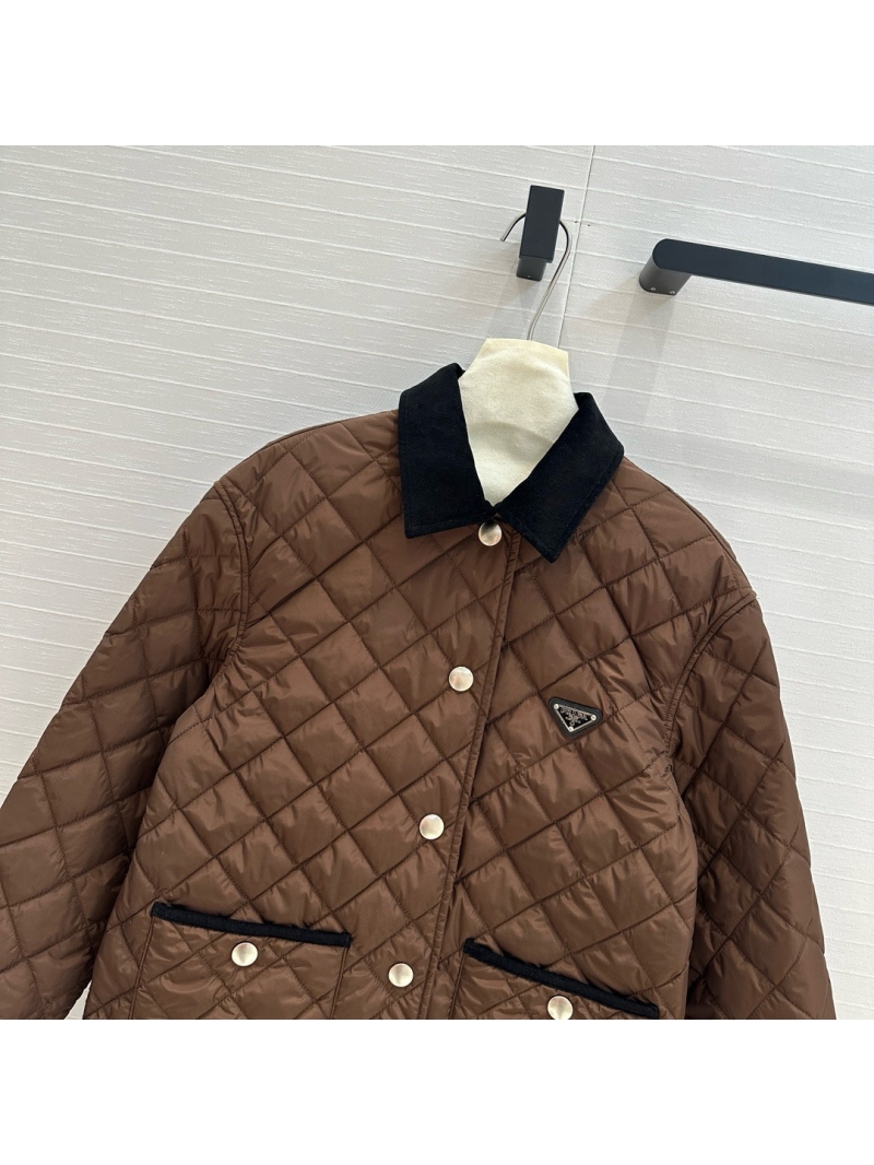 Prada 24FW Unisex Quilted Cotton Jacket with Corduroy Collar