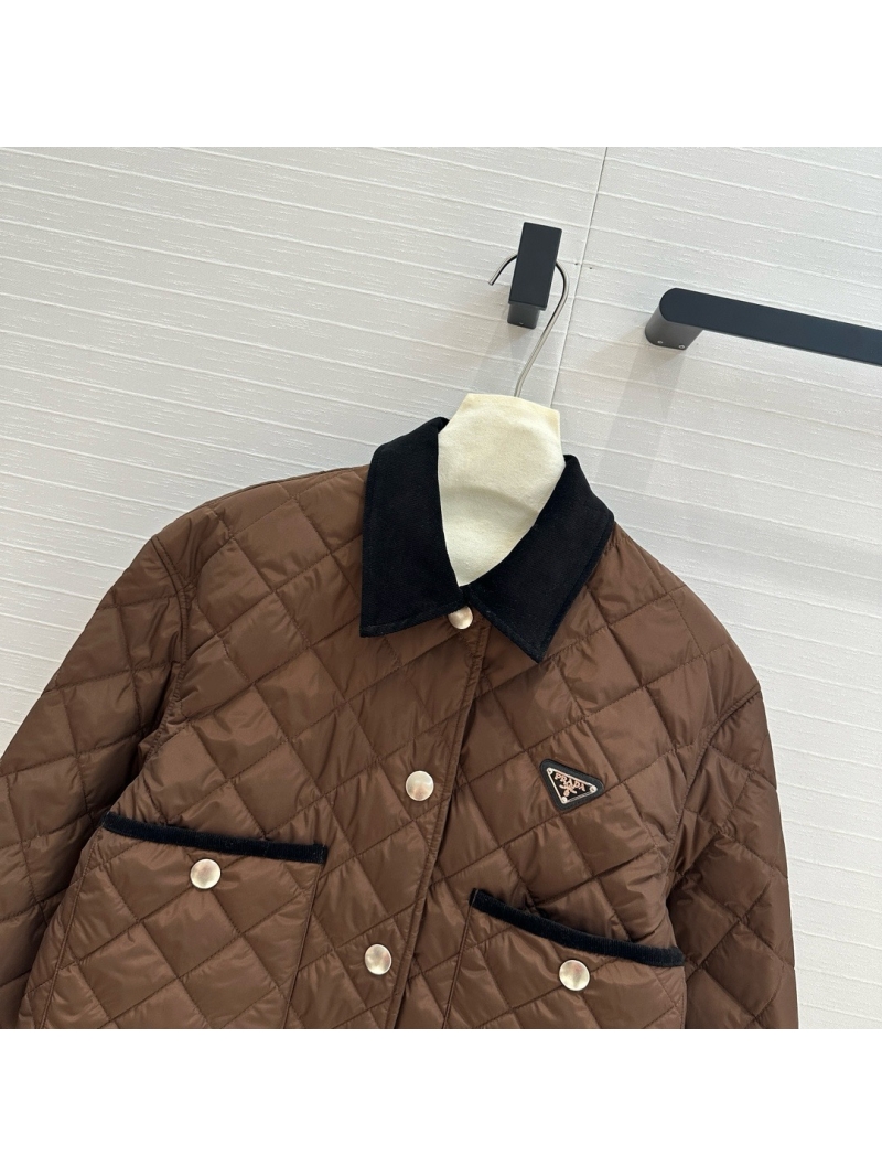 Prada 24FW Quilted Cropped Jacket with Corduroy Collar