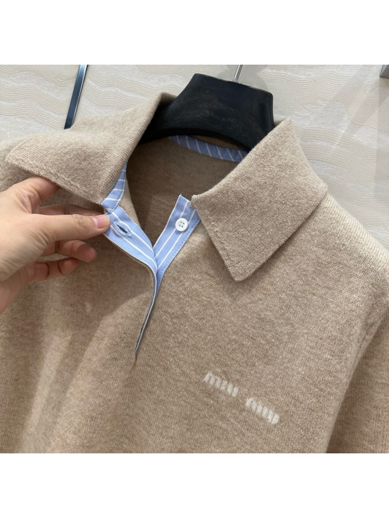 Miu Miu Spring 2025 Polo Knit Cashmere Shirt Sweater Beige