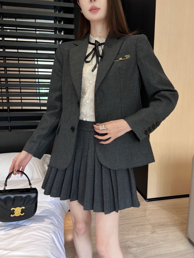 Celine 24FW Academy Style Checkered Blazer Luxe Wool Blend Cotton