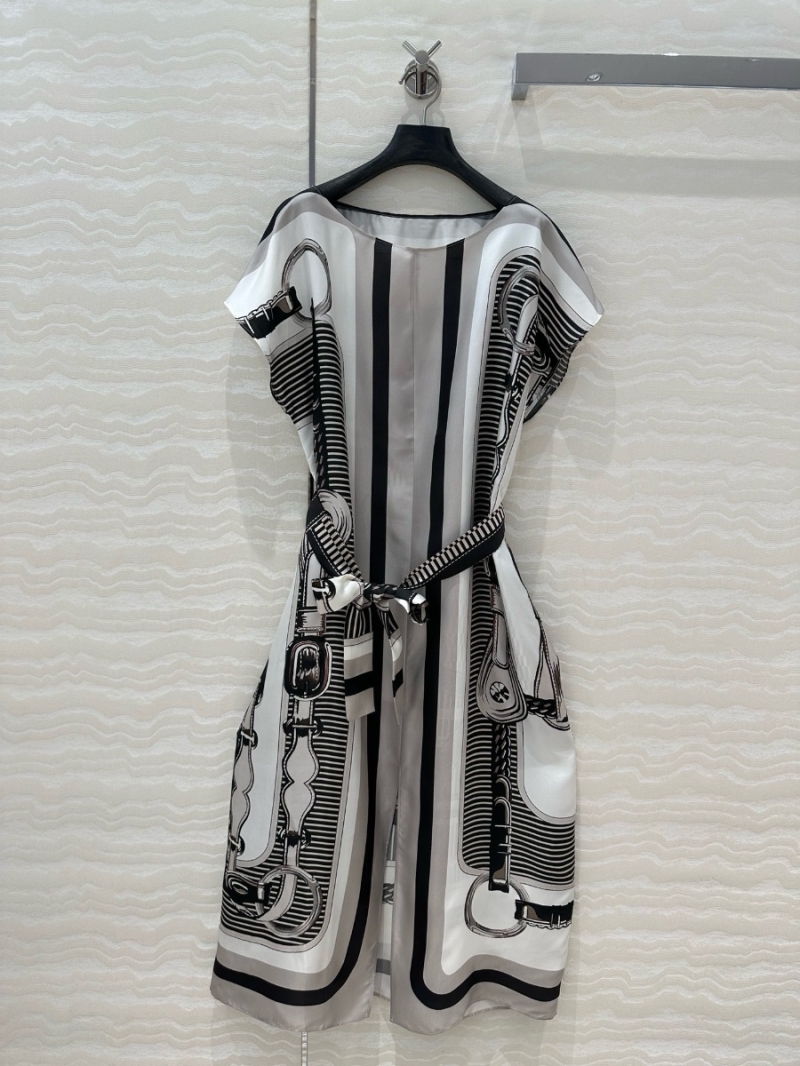 Hermes 25 Spring/Summer Imported Silk Twill Belted Caftan Dress Limited Edition