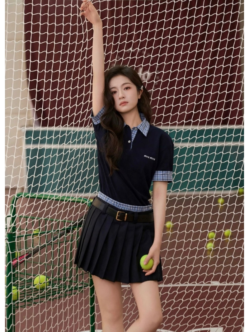 Miu Miu 25SS Spring/Summer Collection Wool Plaid Waist Pleated Skirt