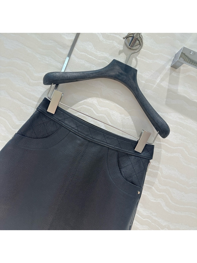 Hermes 24P Lambskin A-Line Skirt Black