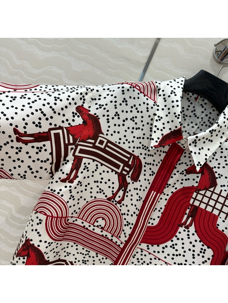 Hermes Pop Art Horse Print Imported Silk Twill Shirt Silk Blouse red