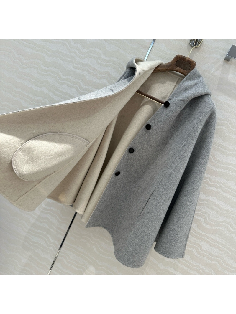 Loro Piana Luxurious Double-Faced Cashmere Wool Hooded Cape Grey