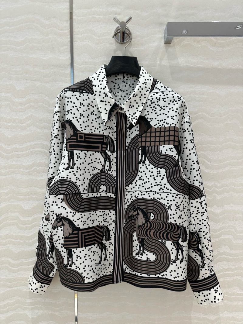 Hermes Pop Art Horse Print Imported Silk Twill Shirt Silk Blouse