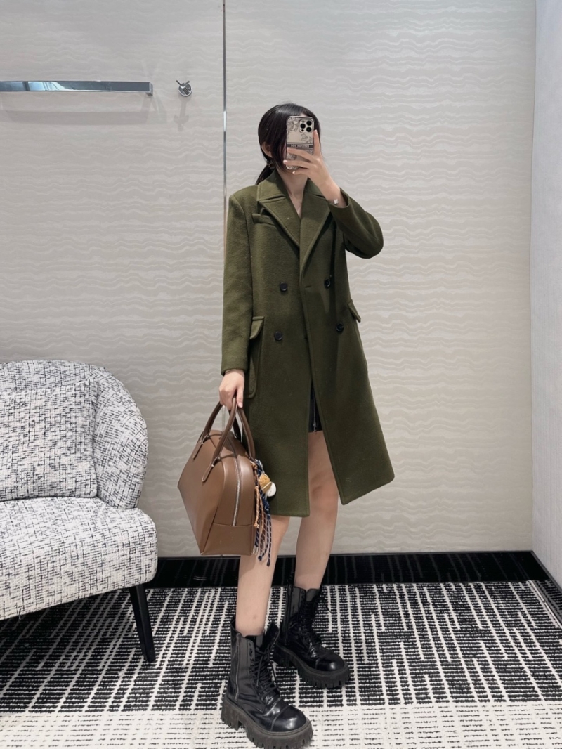 Bottega Veneta Double-Breasted Wool Cashmere Coat Khaki