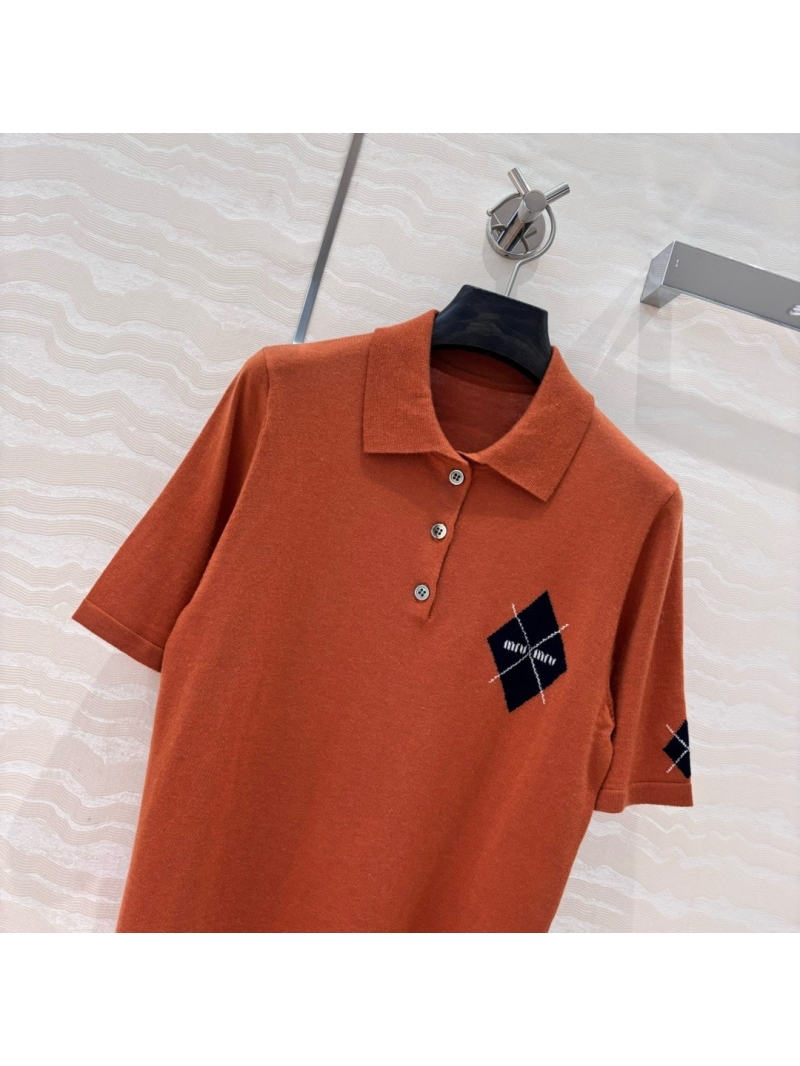 Miu Miu Contrast Collar Knit Polo Shirt brown – Sweet and Sophisticated