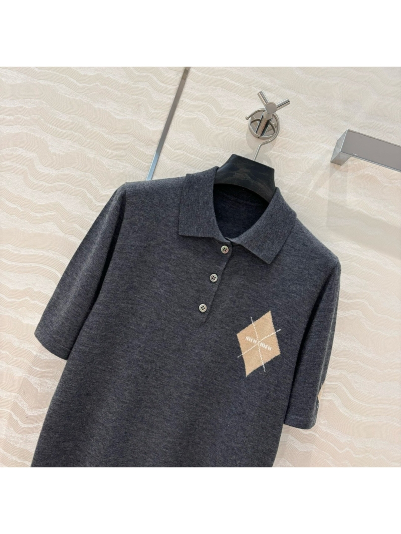Miu Miu Contrast Collar Knit Polo Shirt Grey – Sweet and Sophisticated