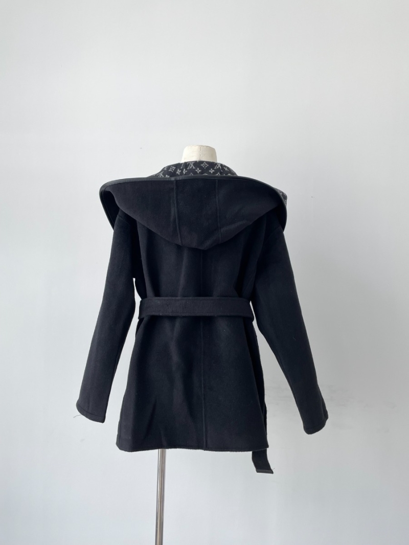 Louis Vuitton LV Pure Wool Double-Faced Monogram Hooded Short Coat with Tie