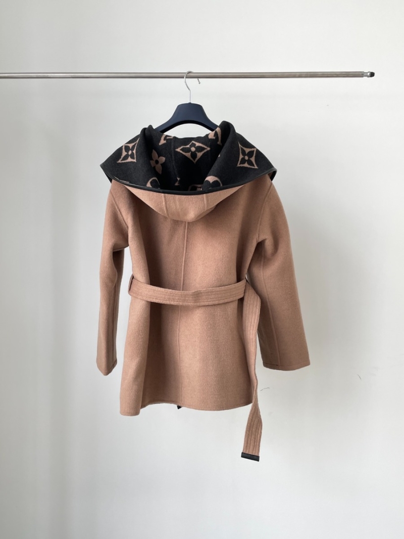 Louis Vuitton LV Limited-Time Return: Marron Glace Wool Double-Faced Monogram Hooded Belted Short Coat