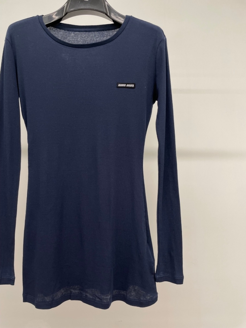 Miu Miu 24 FW Stylish Long Sleeve Dress. Navy