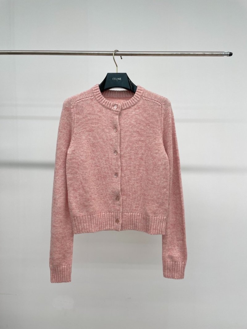 Celine 2024 Autumn Classic Cropped Wool Cardigan Soft Pink