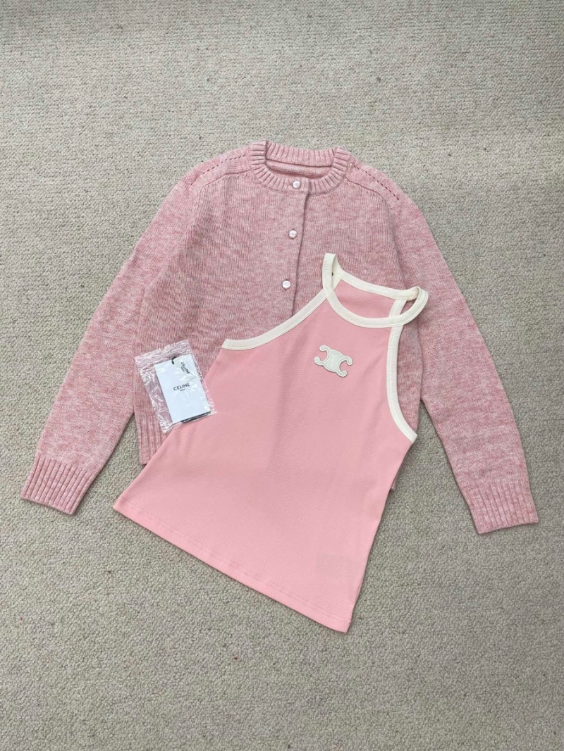 Celine 2024 Pink Ribbed Halter Top