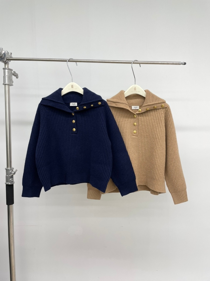Celine 2024 Collection Elegant Cashmere Wool Sweater - Navy and Camel