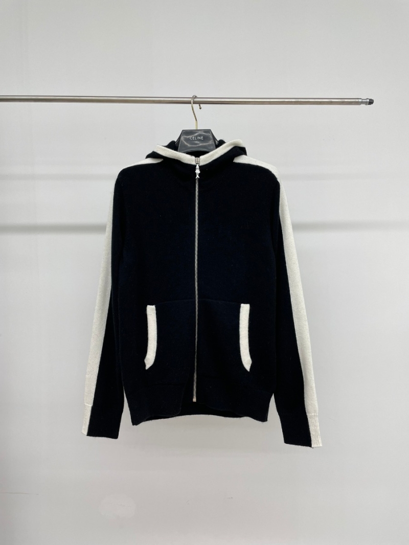 Chanel 25C Color-Block Hooded Cashmere Cardigan Black