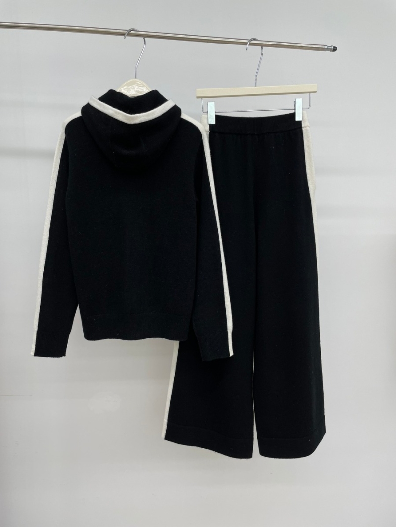 Chanel 25 C Cashmere Color-Block Hooded Cardigan and Wide-Leg Pants Black
