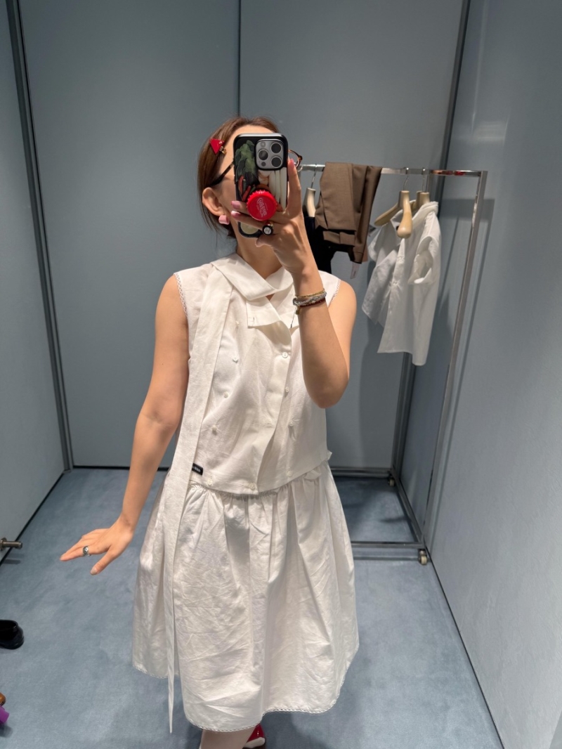 Miu Miu 2025 Spring/Summer Elegant Bow-Tie Dress White