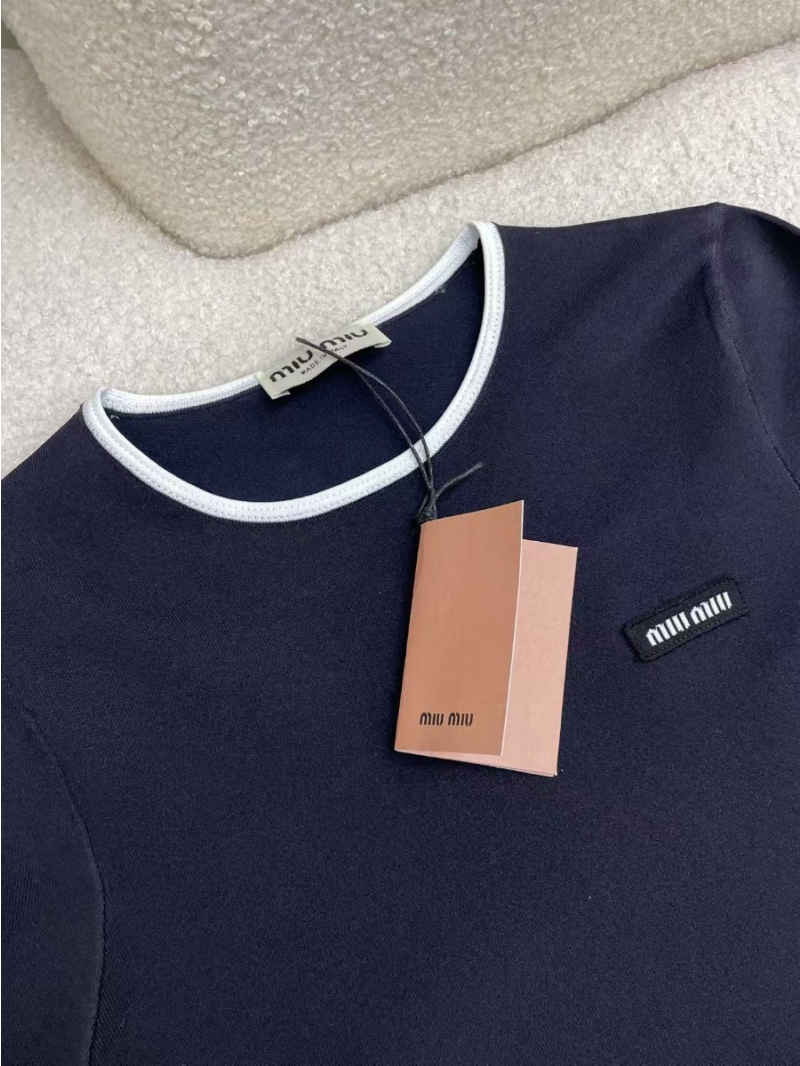 Miu Miu 2025 Spring/Summer Chic Logo T-Shirt Navy