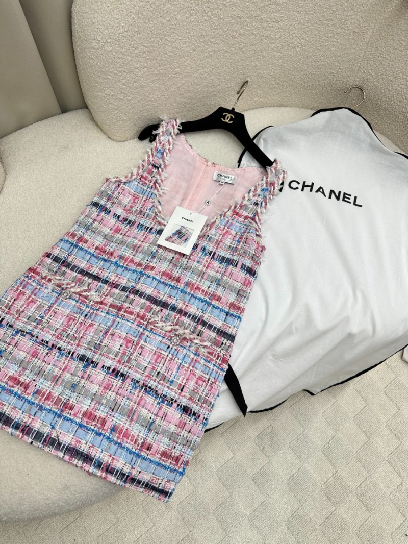 Chanel Limited Edition Spring Summer Colorful Woven Vest Dress with Silk Camellia Lining