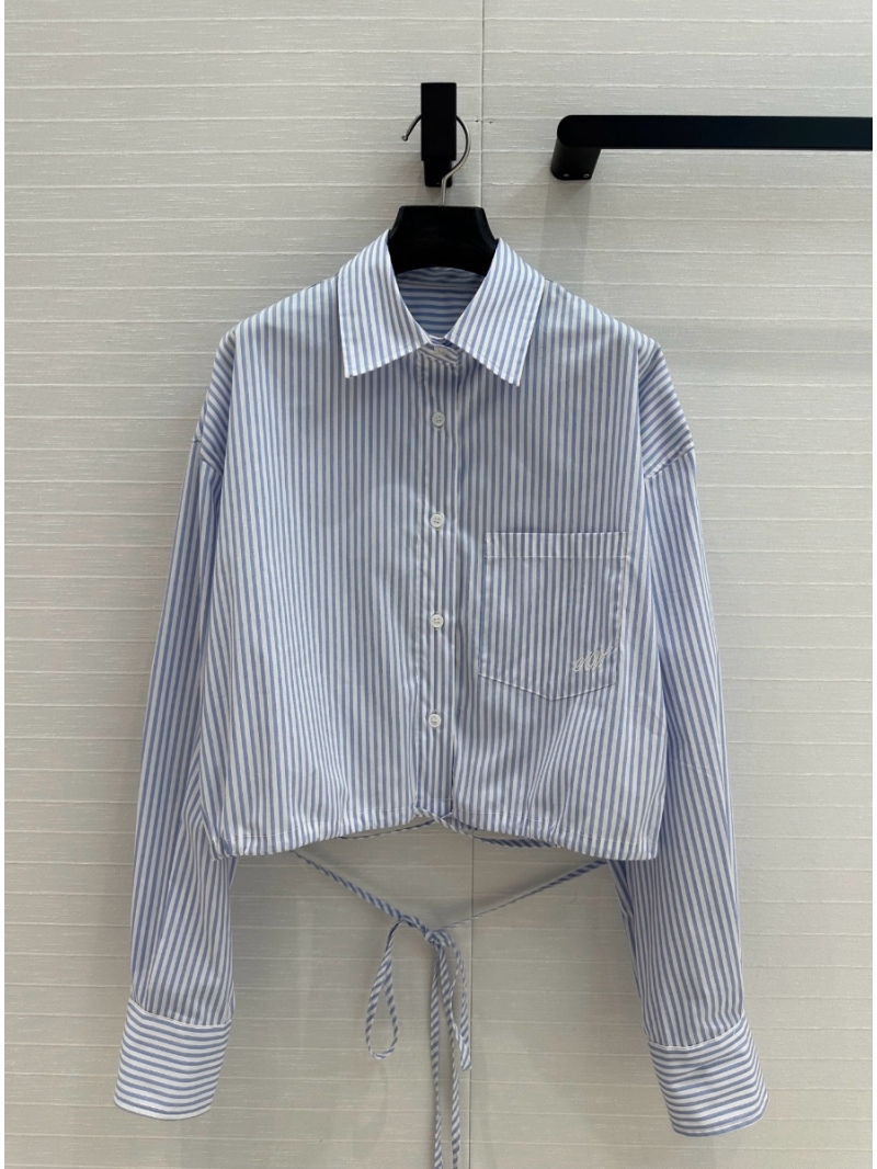 Alexander Wang Drawstring Cropped Shirt Light Blue Striped – Sleek and Sophisticated