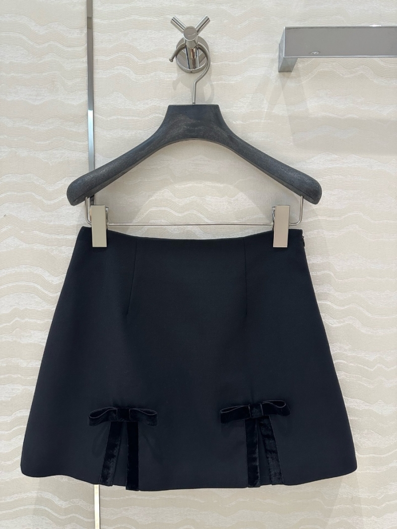Prada 24FW Velvet Bow-Embellished Split Skirt