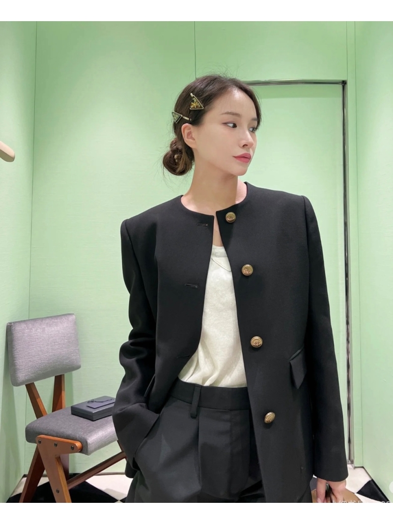 Prada 24FW Classic Broad-Shoulder Tailored Wool Blend Blazer