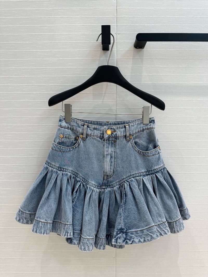 Zimmermann Pleated Ruffle Hem Denim Skirt – Sweet and Stylish