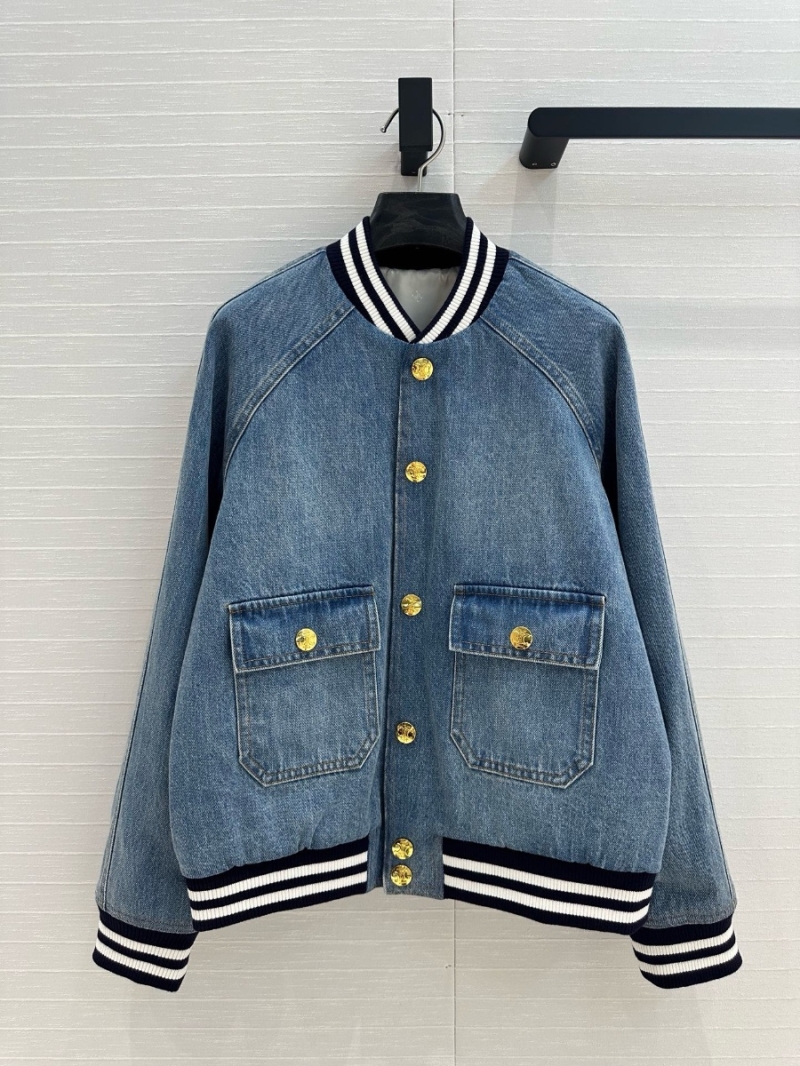 Celine 25SS Washed Blue Denim Varsity Jacket – Retro and Versatile