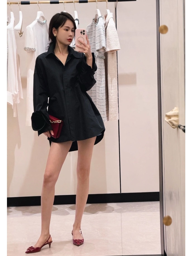 Valentino Rose Embellished Sleeves Casual Shirt Black