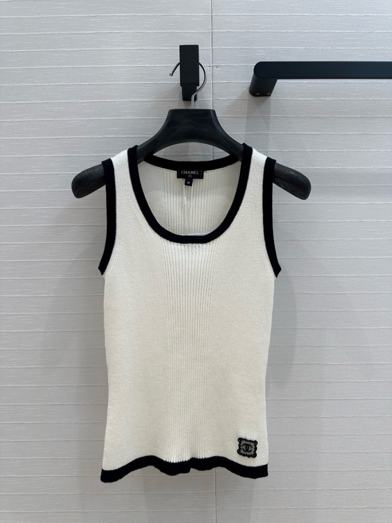 Chanel 25SS Contrast Trim Slim-Fit Tank Top White