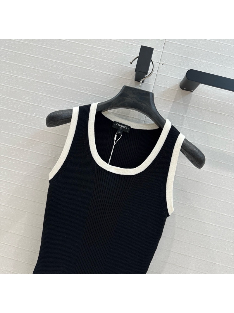 Chanel 25SS Contrast Trim Slim-Fit Tank Top Black