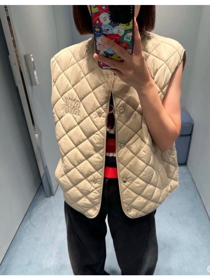 Miu Miu Fall/Winter 24 Quilted Puffer Vest in Creamy Beige