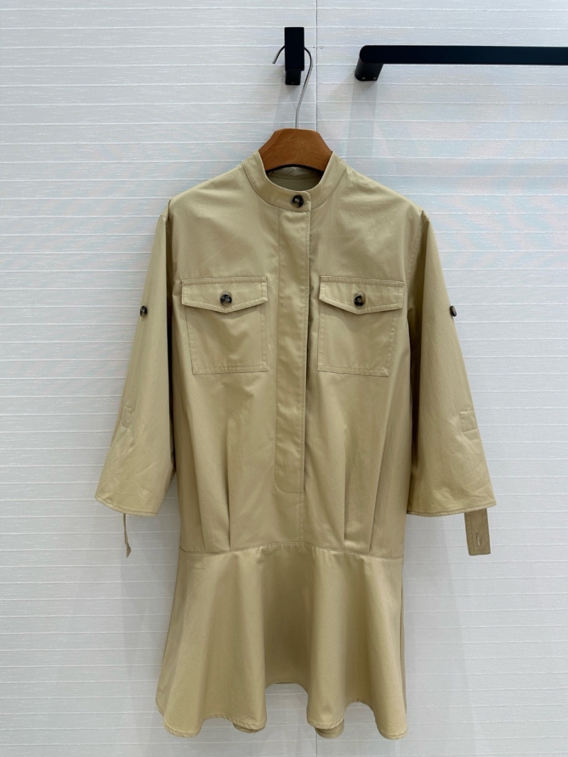 Loewe Cotton Shirt Dress with Flared Hem Beige