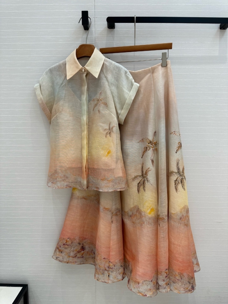 Zimmermann 2025 Summer Holiday Sunset Seascape Silk-Blend Short-Sleeve Shirt – Romantic and Elegant