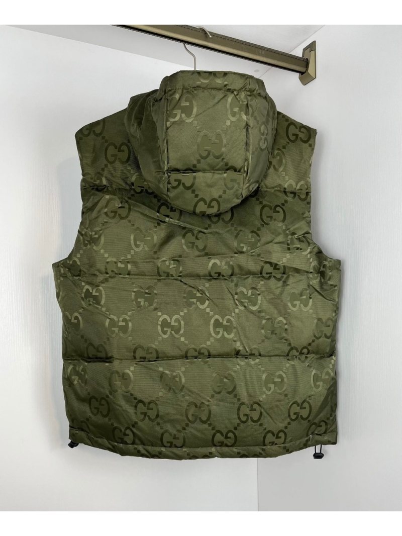 Gucci Him 2024 Jacquard Pattern Down Vest. Olive Green