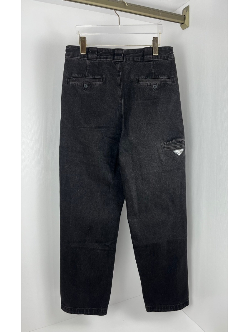 Prada 2024 Triangle Logo Denim Pants – Black Vintage Wash